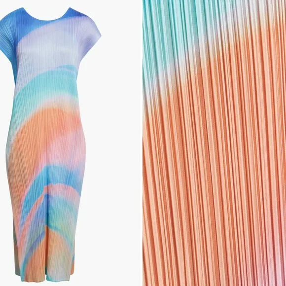 Issey Miyake Pleats Please Colorful Pastel Midi Dress - Picture 2 of 2